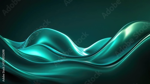 Teal Abstract Waves Background Dark Green Glossy Fluid Texture