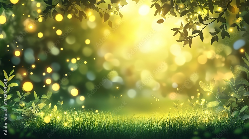 A dreamy blurred summer background with glowing lights. A dreamy blurred summer background with glowing lights.