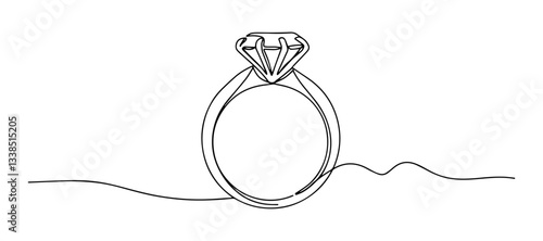 engagement ring with diamond unbroken line drawing technique