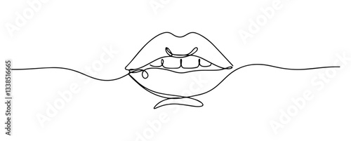 lips with pierced ring and tongue sleek single-stroke vector design