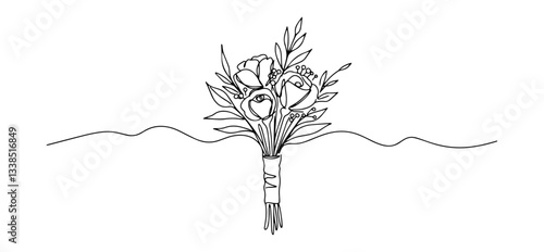 minimalist flower bouquet drawn in one continuous line style