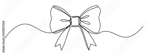 decorative ribbon bow in elegant black minimalist monoline continuous line drawing