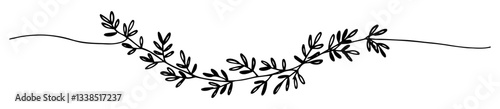 curved leafy garland in elegant botanical line art style