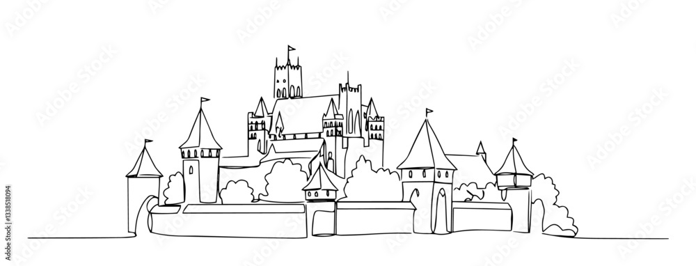 Naklejka premium medieval castle line art