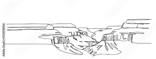 grand canyon rock formations landscape in continuous line style
