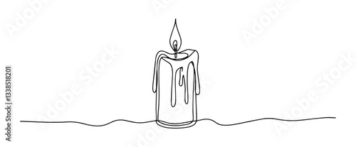 romantic candle with flame drawn in elegant single line minimal style