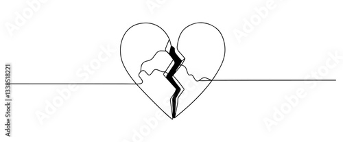 broken heart with faces symbolizing heartbreak drawn in emotional one line art