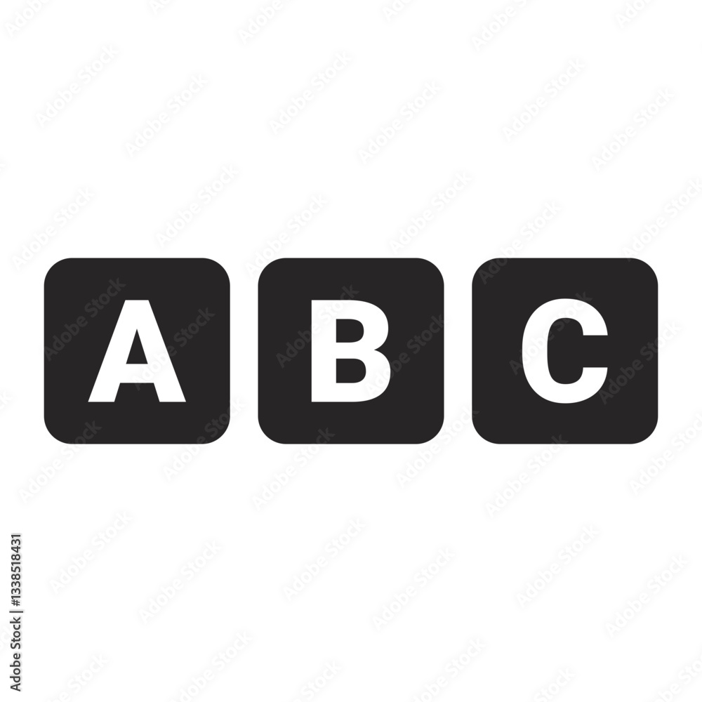 abc block letters in black square icons for early education and typography – flat silhouette icon for apps and websites
abc block letters in black square icons for early education and typography – flat silhouette icon for apps and websites