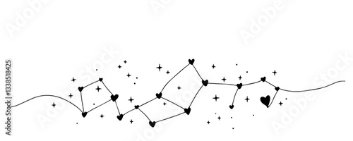constellation made of hearts drawn in dreamy romantic minimalist line art