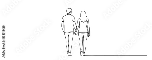 couple holding hands drawn in loving and symbolic minimalist one line style