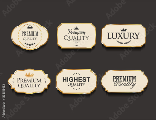 Golden VIP badges for premium quality wreath ribbon, star and royal crown for VIP certificate 