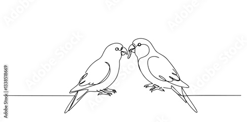 lovebirds sitting together drawn in cute symbolic minimalist line art