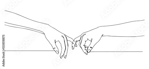 hands gently touching fingers drawn in expressive one line minimalist style