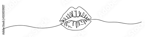 kiss lips symbol drawn in sensual minimalist one line illustration