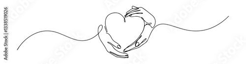 hands forming a heart shape drawn in simple continuous line style