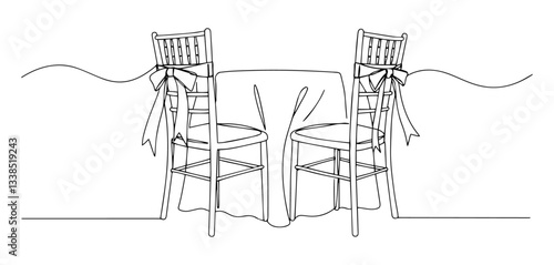 wedding table setup with two decorated chairs drawn in minimal line art