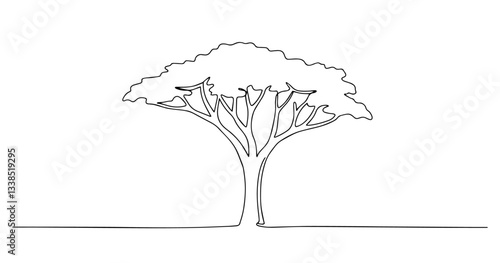 typical african savannah tree drawn in minimalist continuous line style