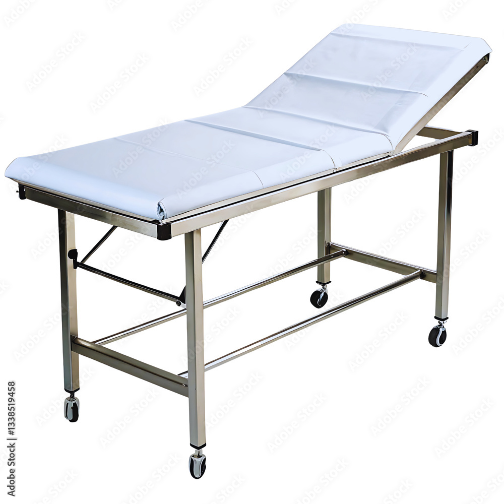 Medical Examination Table Stainless Steel, White Padded, Adjustable, Mobile, Clinic Furniture Medical Examination Table Stainless Steel, White Padded, Adjustable, Mobile, Clinic Furniture