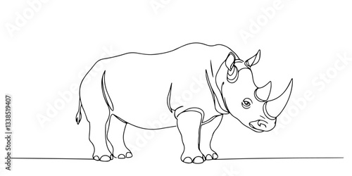 african rhinoceros with large horn drawn in bold continuous line art