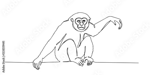 monkey sitting in relaxed pose drawn in playful one line vector style