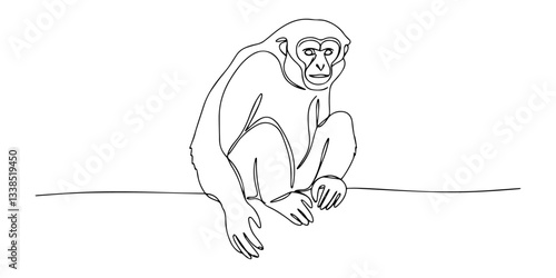 monkey sitting in relaxed pose drawn in playful one line vector style