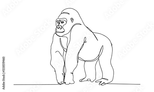 gorilla standing on all fours drawn in strong minimalist line art