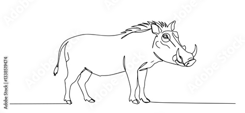 Obraz na plátně warthog with tusks drawn in simple african wildlife one line style