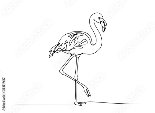 flamingo standing on one leg drawn in delicate continuous line style