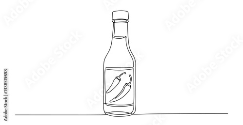 hot chili sauce bottle with pepper icon drawn in minimalist line art