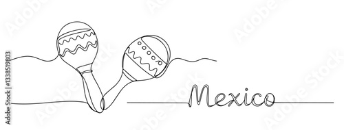 mexican castanets with hand drawn mexico text in line art illustration