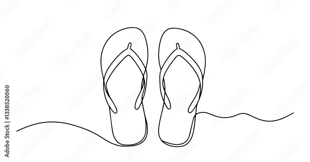 Obraz premium beach flip flops or sandals drawn in simple one line vector style
