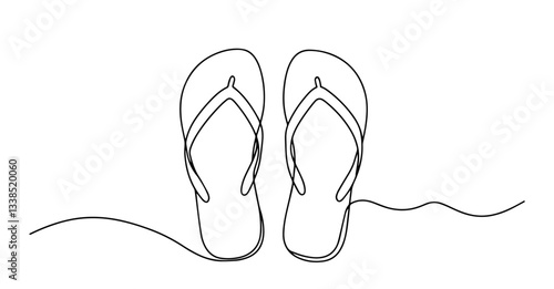 beach flip flops or sandals drawn in simple one line vector style