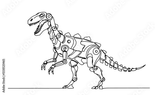 robotic dinosaur with mechanical limbs in futuristic line art design