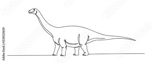 long neck dinosaur walking in profile minimalist line art drawing
