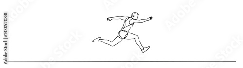 runner in full sprint motion captured in minimal one line drawing for athletics and sports design
