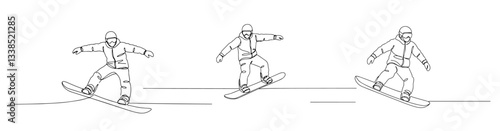 snowboarder riding downhill in winter extreme sport minimalist line drawing