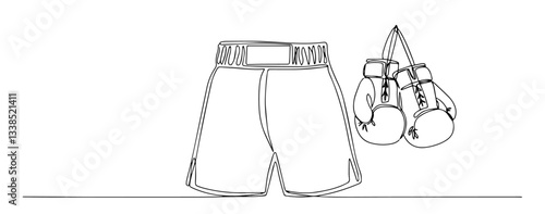boxing gloves and shorts as sportswear set drawn in one line style