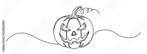 halloween pumpkin with carved face in spooky line art style