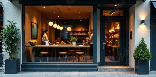 Wallpaper Mural Architectural detail of a trendy coffee shop window with a unique electronic door, urban, entrance Torontodigital.ca