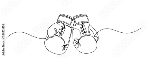 pair of boxing gloves hanging together drawn in minimalist one line sketch style