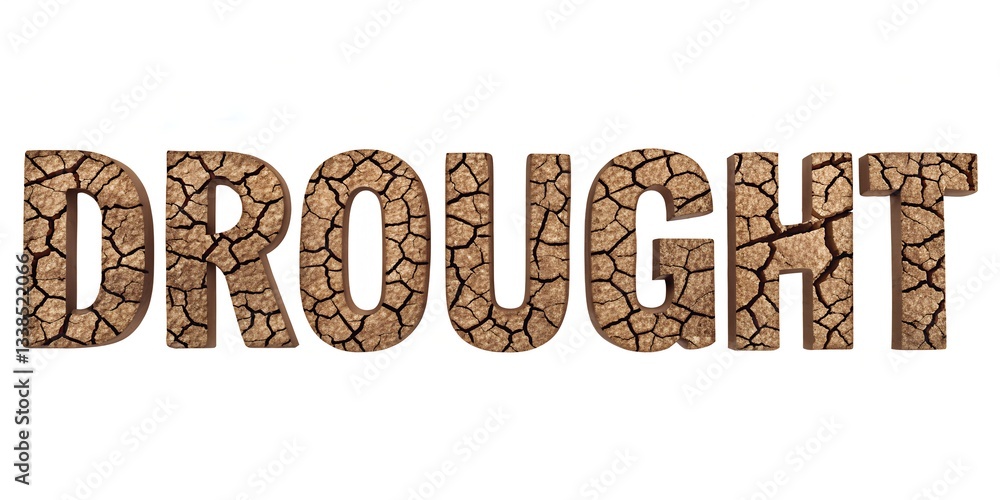 font inscription DROUGHT with texture of cracked soil, 3d, isolated font inscription DROUGHT with texture of cracked soil, 3d, isolated