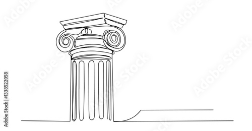 single classical greek column in minimalist architectural line drawing