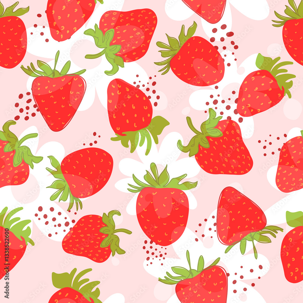A solid drawing of fresh strawberries. Seamless texture. Pink. Doodle. Red berry - minimal style. Healthy eating. Hand-drawn vector illustration for textile, wallpaper. Handwriting. A solid drawing of fresh strawberries. Seamless texture. Pink. Doodle. Red berry - minimal style. Healthy eating. Hand-drawn vector illustration for textile, wallpaper. Handwriting.