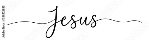 jesus lettering with decorative lines in monoline style