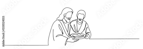 jesus and disciple at the last supper outline one line vector shape