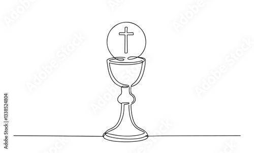 eucharistic chalice and holy communion outline one line vector shape