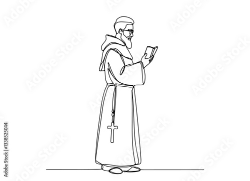 catholic priest monk reading bible outline one line vector shape