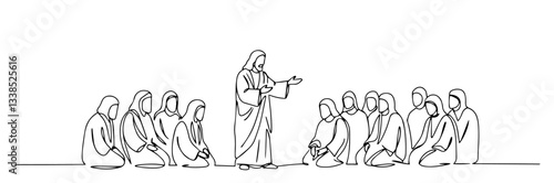 biblical prophet teaching disciples outline one line vector shape