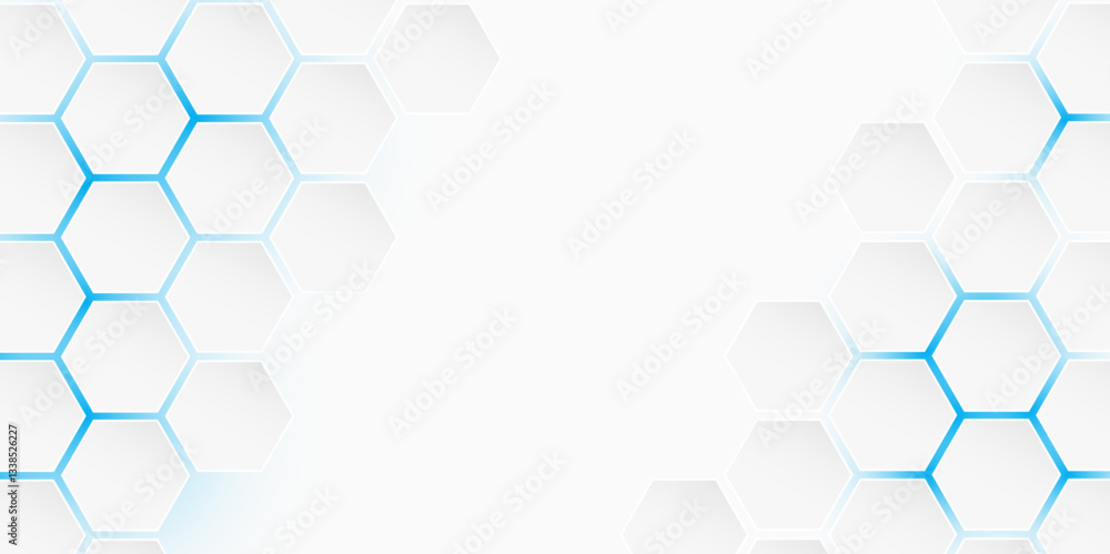 Futuristic Hexagonal Abstract Background with Light Blue Glow. Modern Technology Honeycomb Design with White and Blue Gradient. Hexagon. Vector. Futuristic Hexagonal Abstract Background with Light Blue Glow. Modern Technology Honeycomb Design with White and Blue Gradient. Hexagon. Vector.