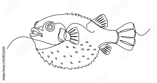 pufferfish hand drawing one line vector monoline